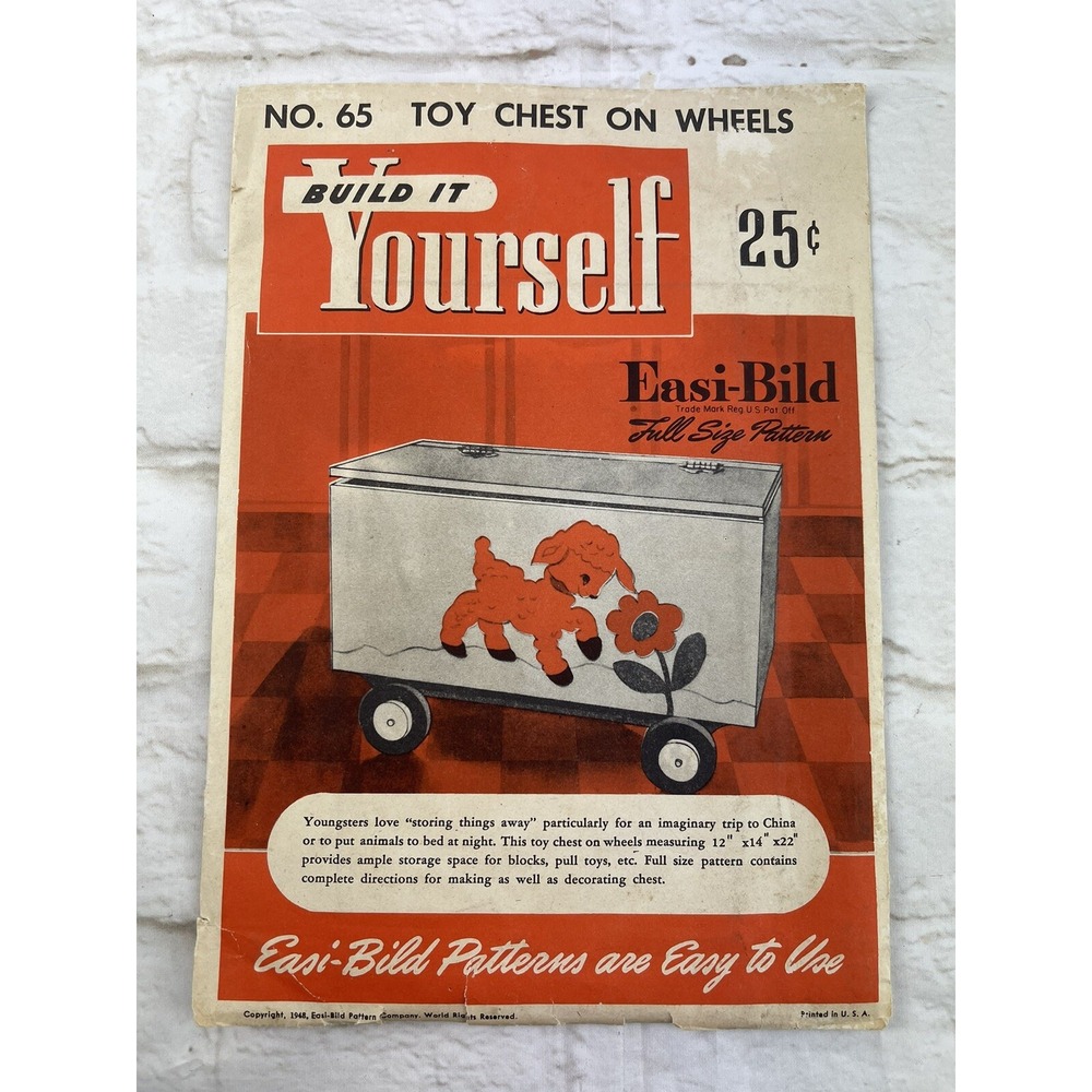 EASI BILD Woodworking Pattern TOY CHEST on WHEELS 1948 UNCUT Build It Yourself
